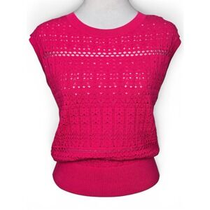 Express Women Hot Pink Pointelle Knit Sleeveless Sweater‎ Top Crew Neck XS